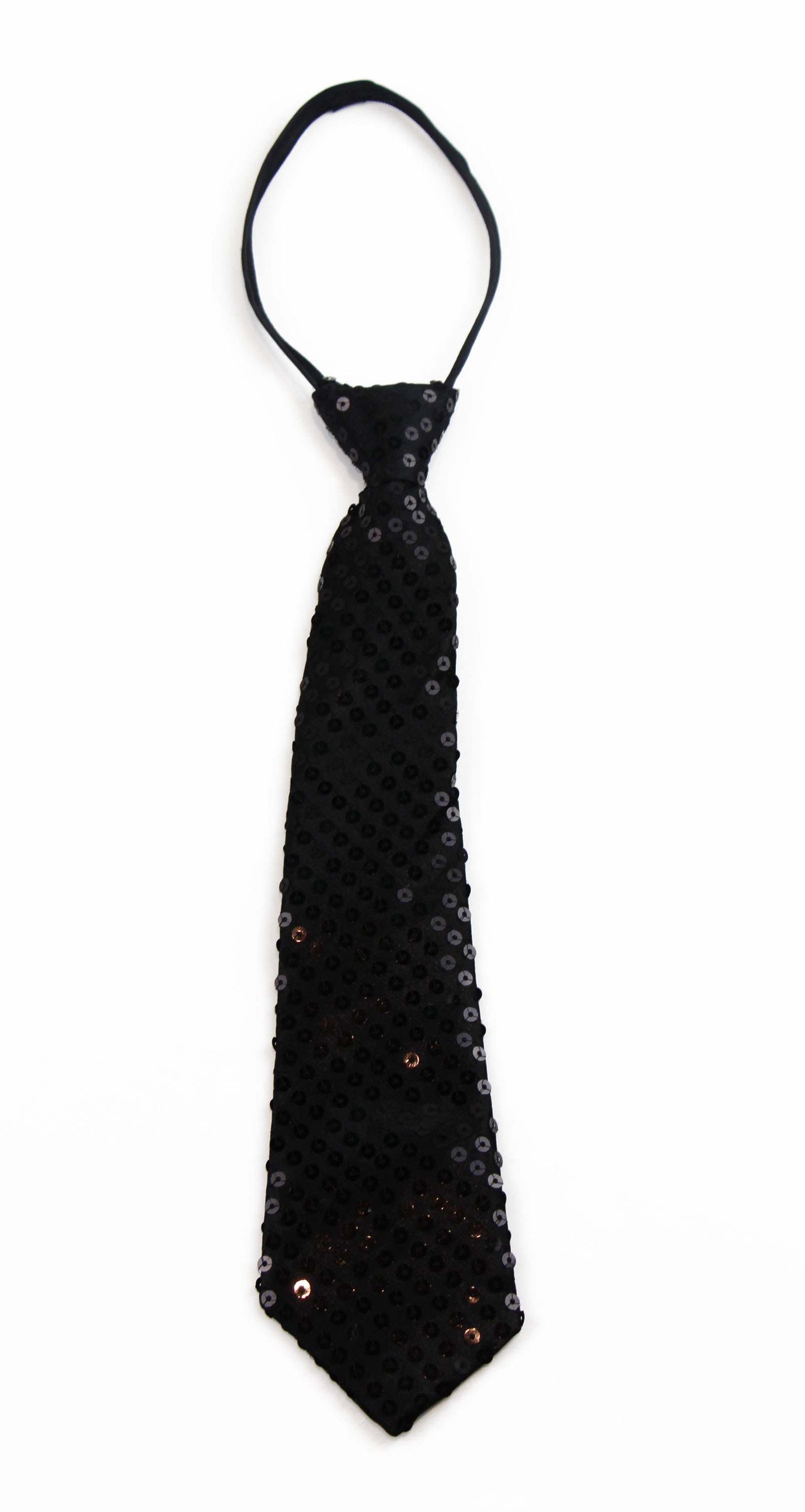 Teen Boys Kids Black Sequin Elastic Neck Tie