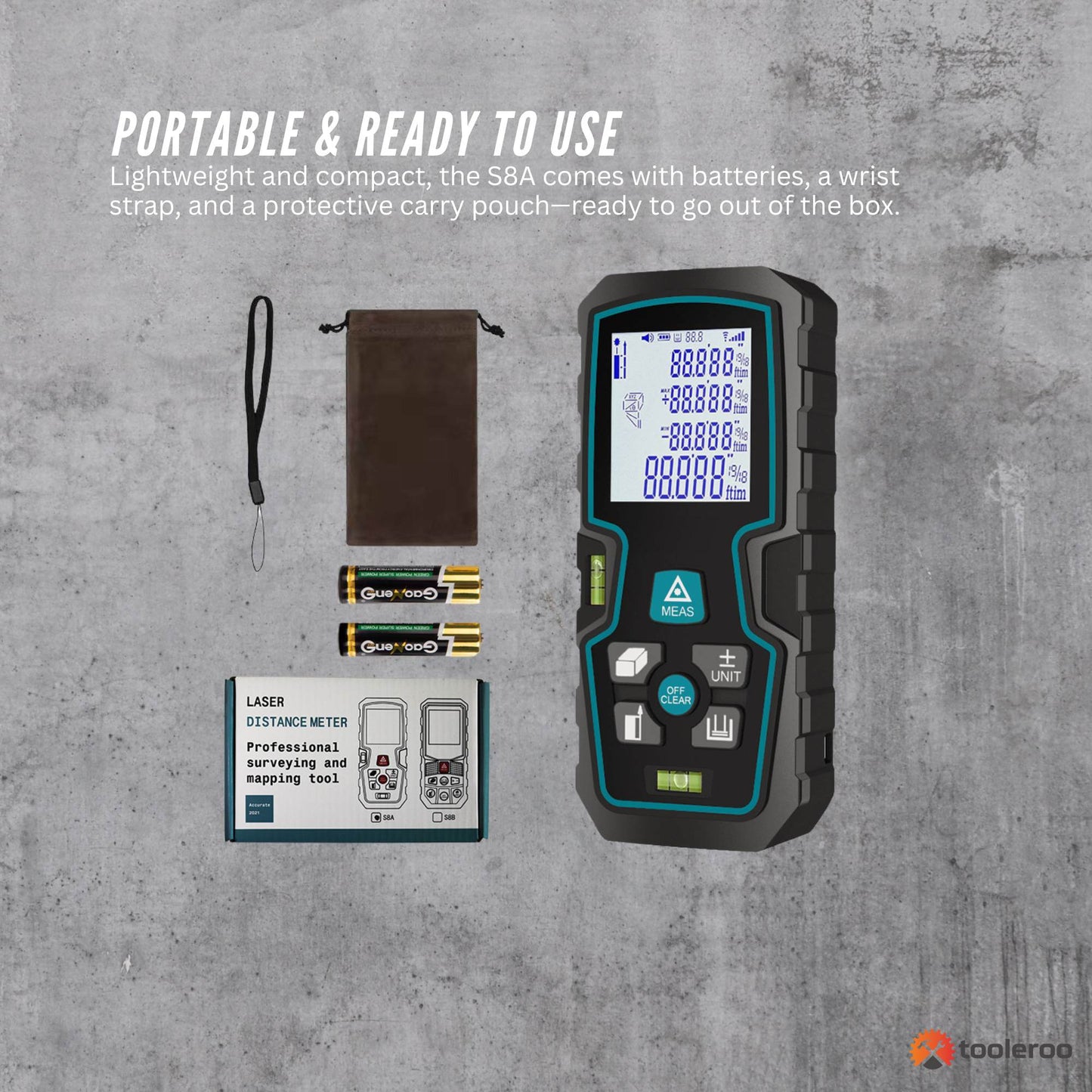 Tooleroo 100m Digital Laser Distance Measurer - LCD Area Volume Meter Tool