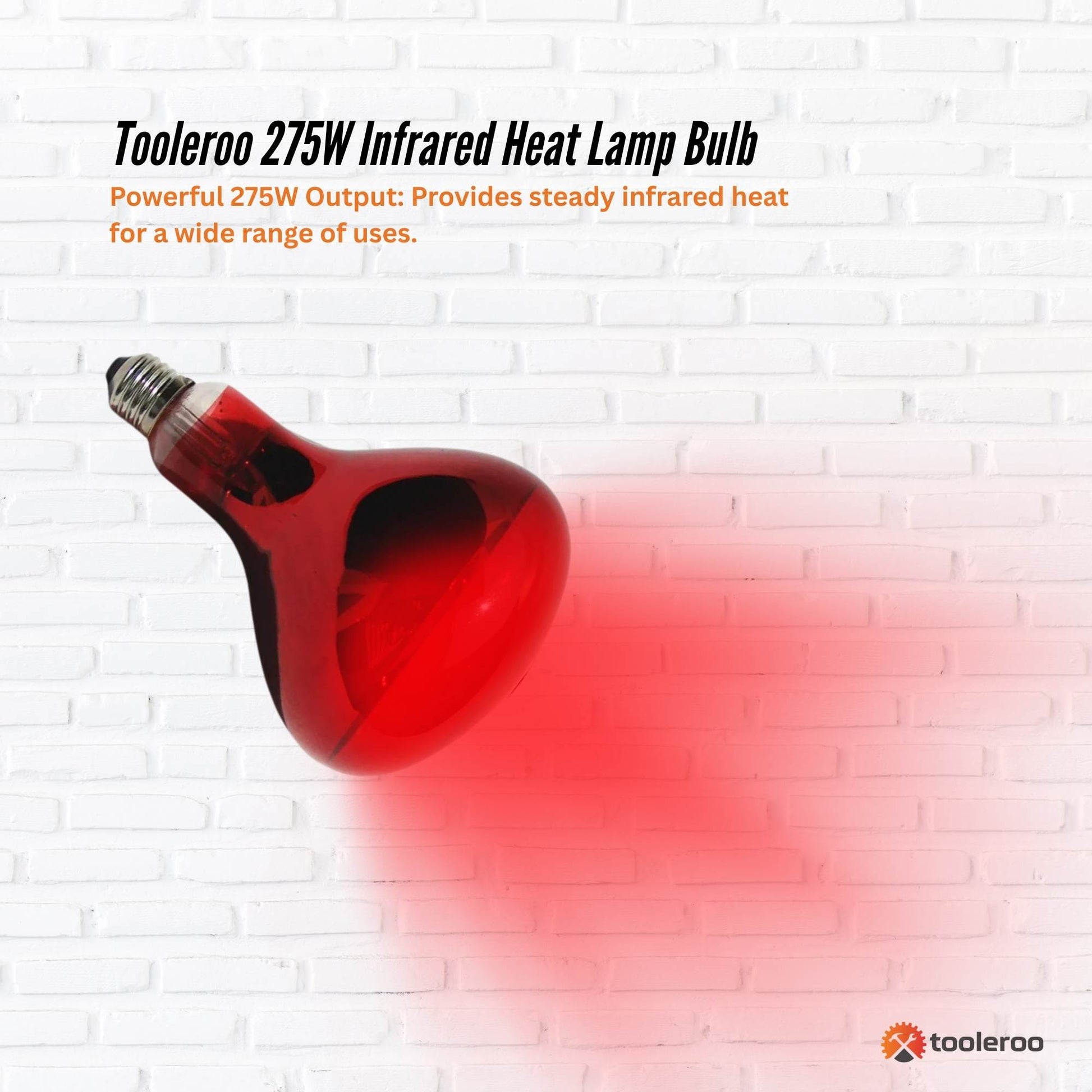 Tooleroo 275W Infrared Heat Lamp Bulb - Red Edison Screw Therapy Light YC-868B