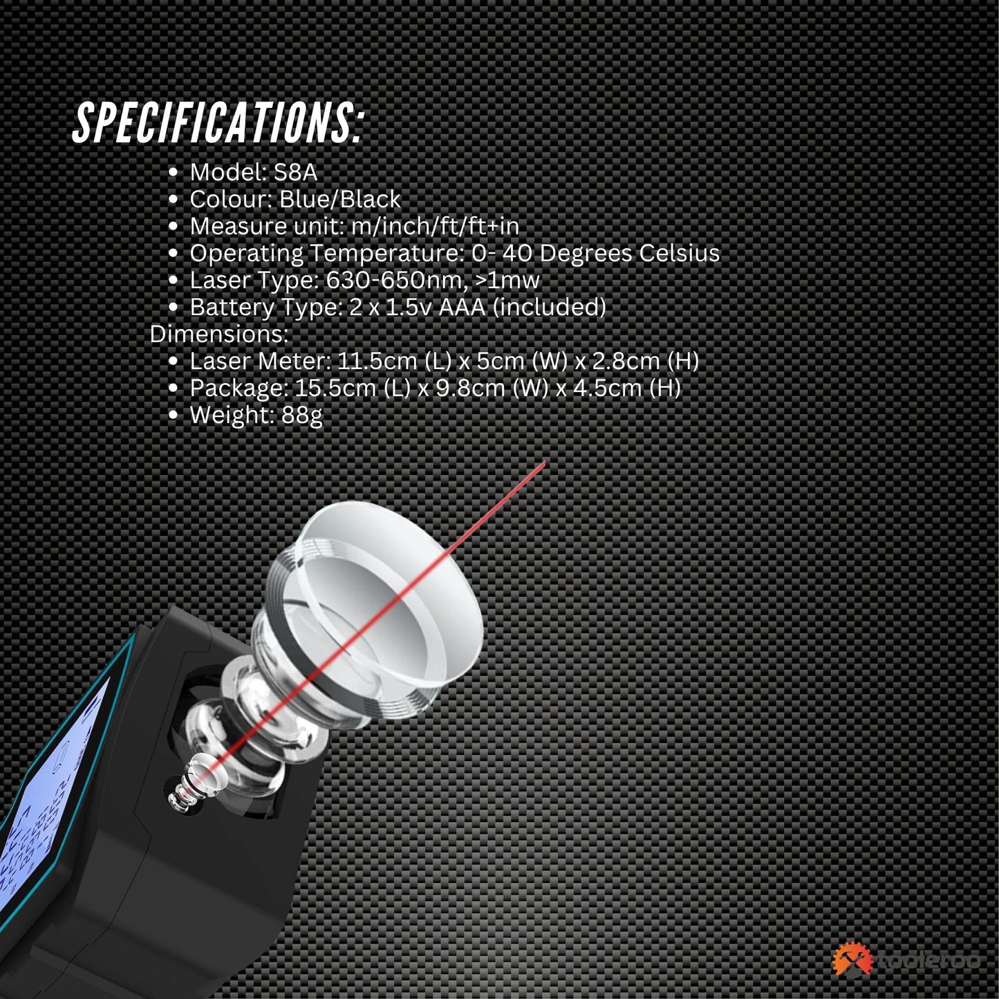 Tooleroo 70m Digital Laser Distance Measurer - LCD Area Volume Meter Tool