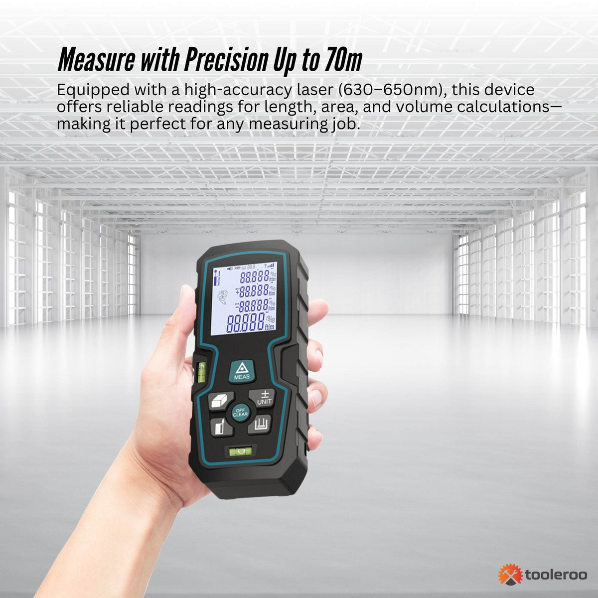Tooleroo 70m Laser Distance Measurer Digital Area Volume Meter LCD