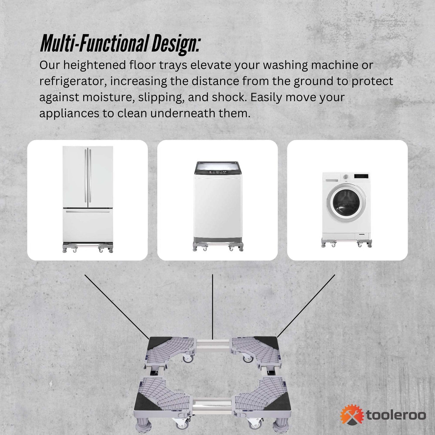 Tooleroo Adjustable Appliance Base Stand for Washing Machine with Locking Wheels