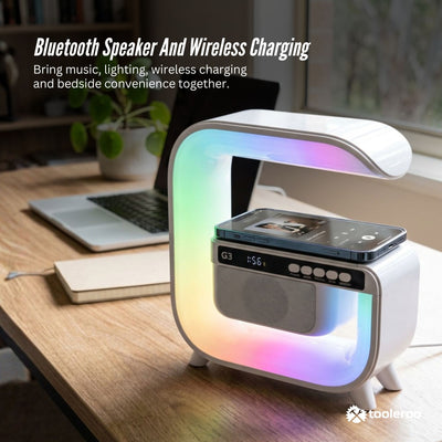Tooleroo Bluetooth Speaker Wireless Charging Alarm Clock RGB LED Light