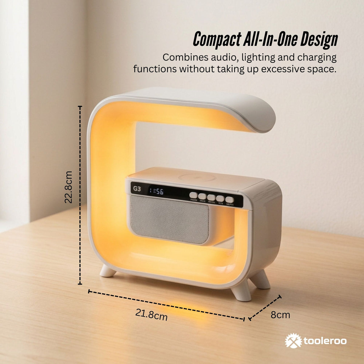 Tooleroo Bluetooth Speaker Wireless Charging Alarm Clock RGB LED Light