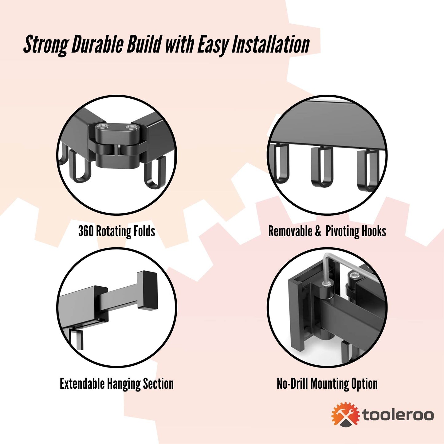 Tooleroo Clothes Drying Rack Tri-Fold Wall-Mount Space-Saving Laundry Hanger