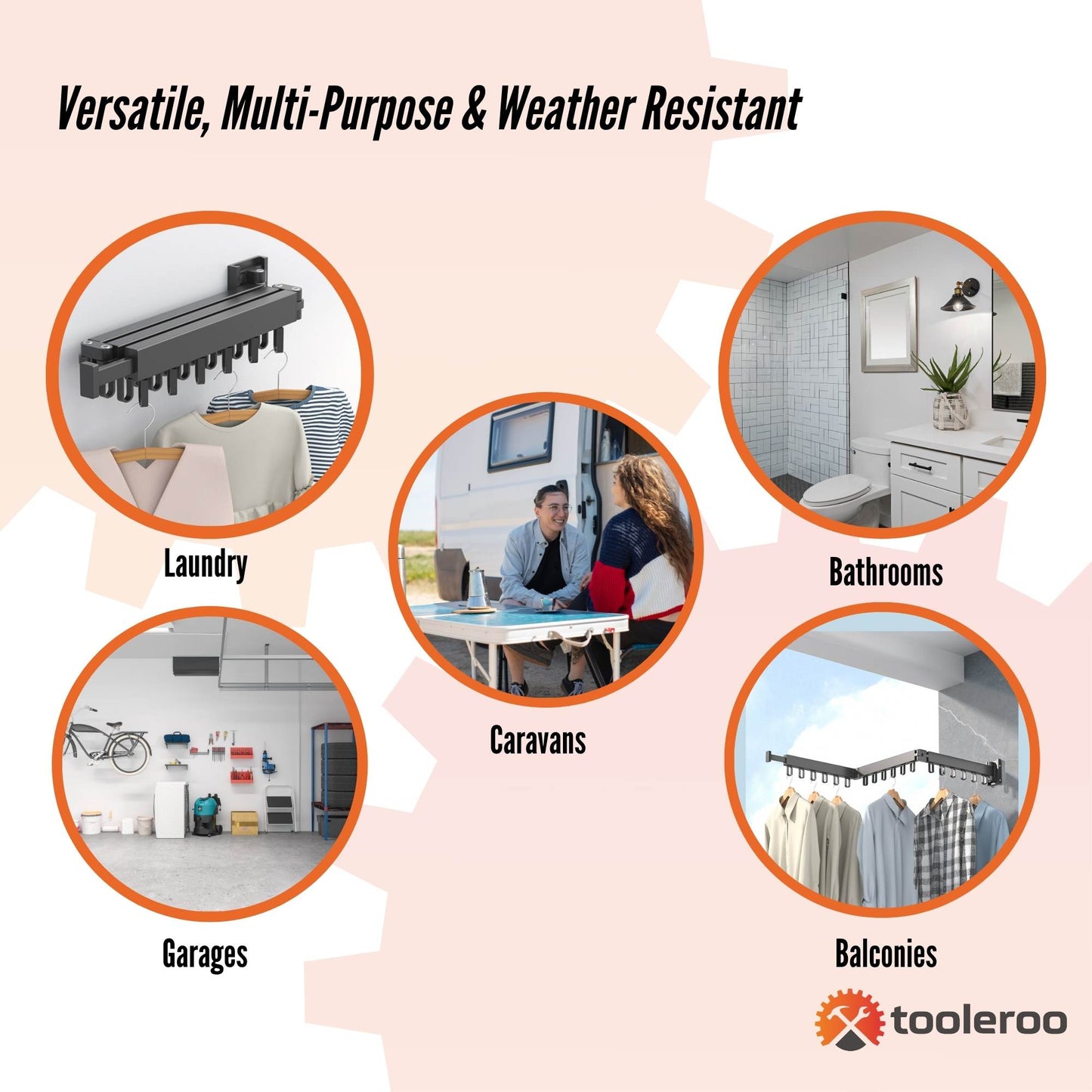 Tooleroo Clothes Drying Rack Tri-Fold Wall-Mount Space-Saving Laundry Hanger