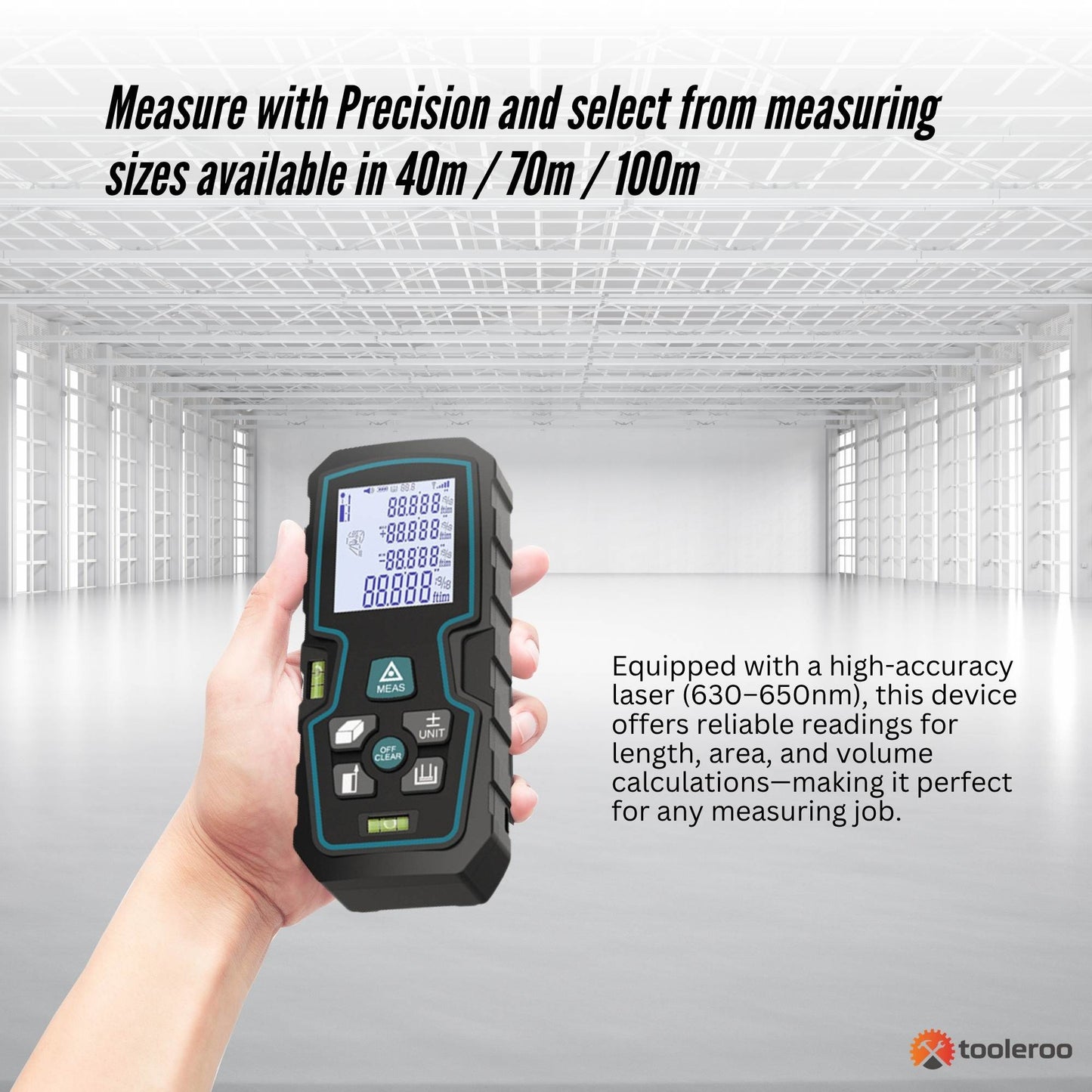 Tooleroo Digital Laser Distance Measurer - LCD Area Volume Meter Tool