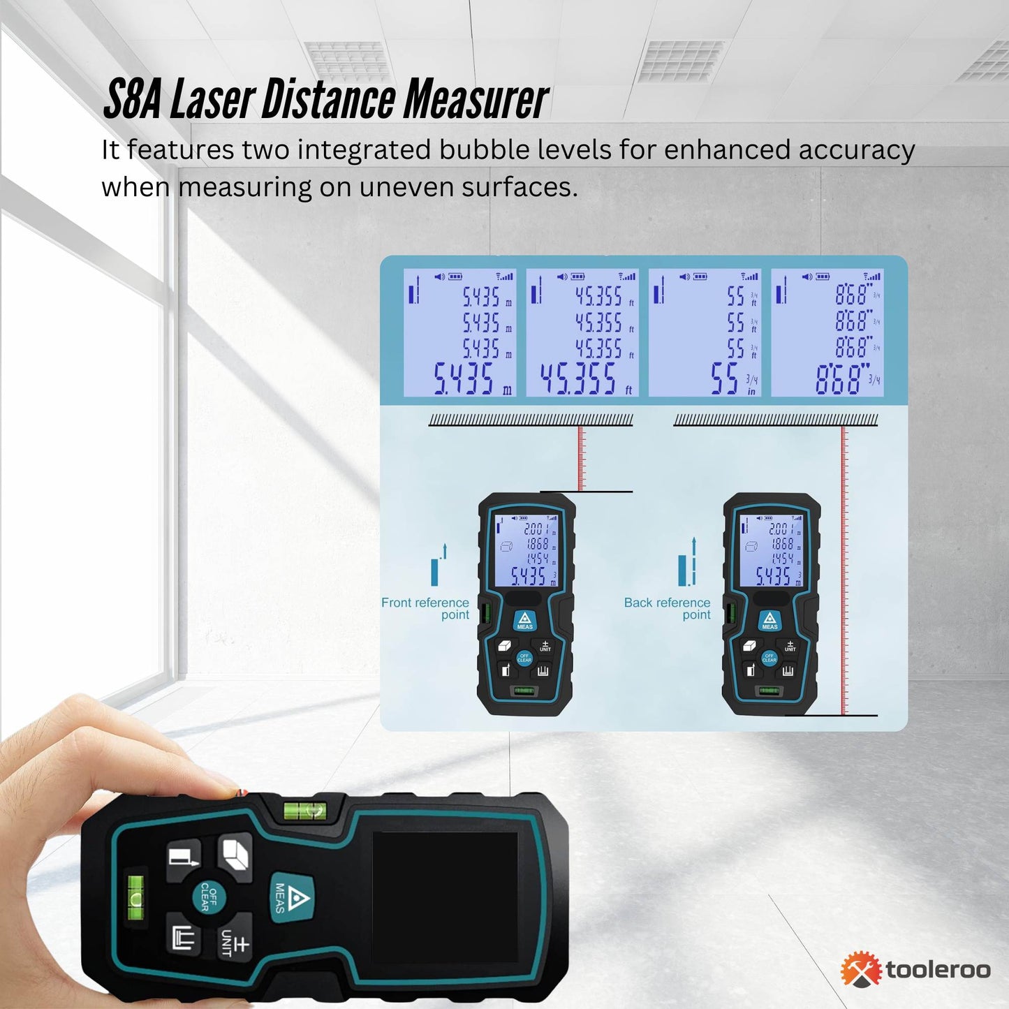 Tooleroo Digital Laser Distance Measurer - LCD Area Volume Meter Tool