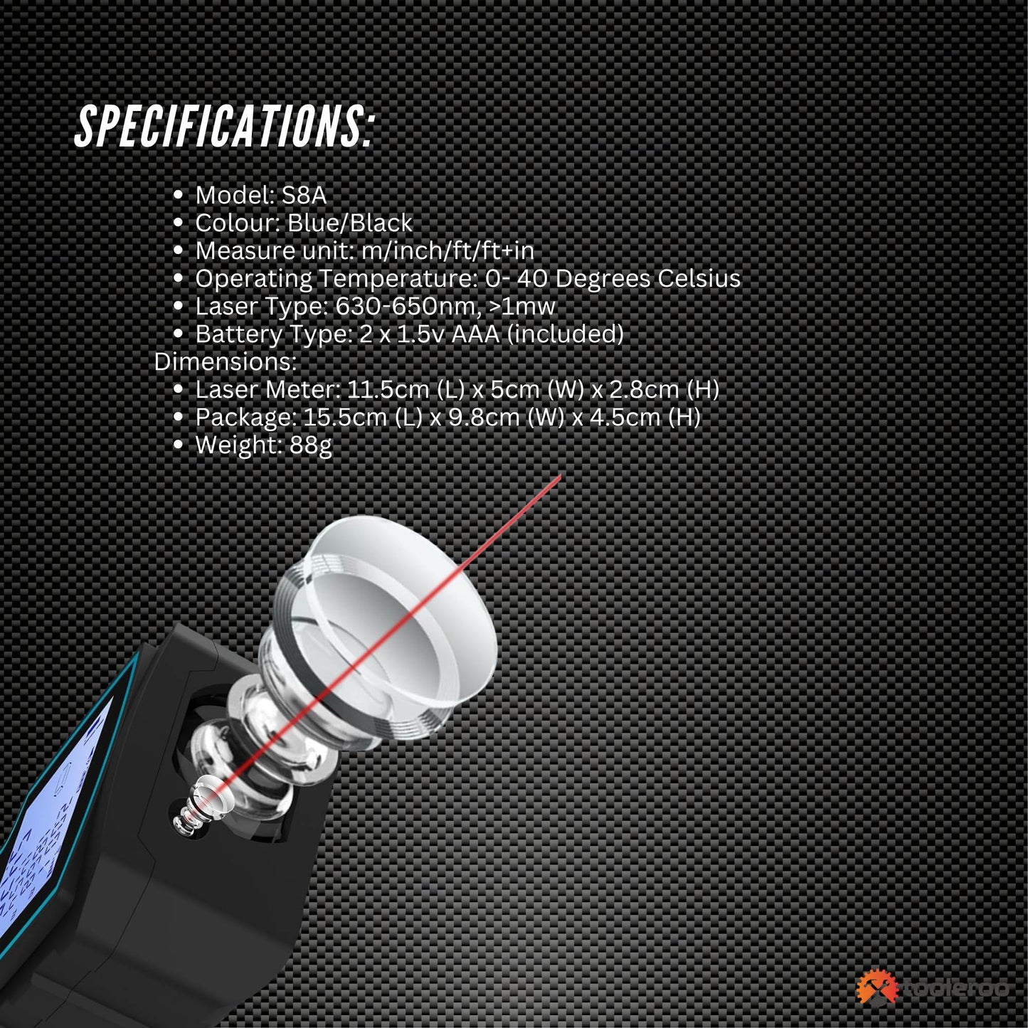 Tooleroo Digital Laser Distance Measurer - LCD Area Volume Meter Tool