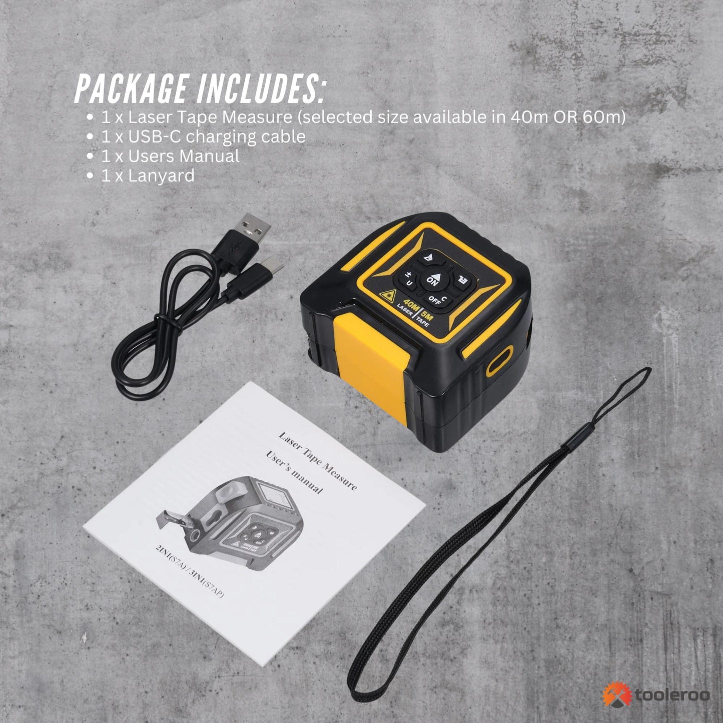 Tooleroo Digital Laser Tape Measure+ 5m Steel Tape – 3-in-1 Cross Marking