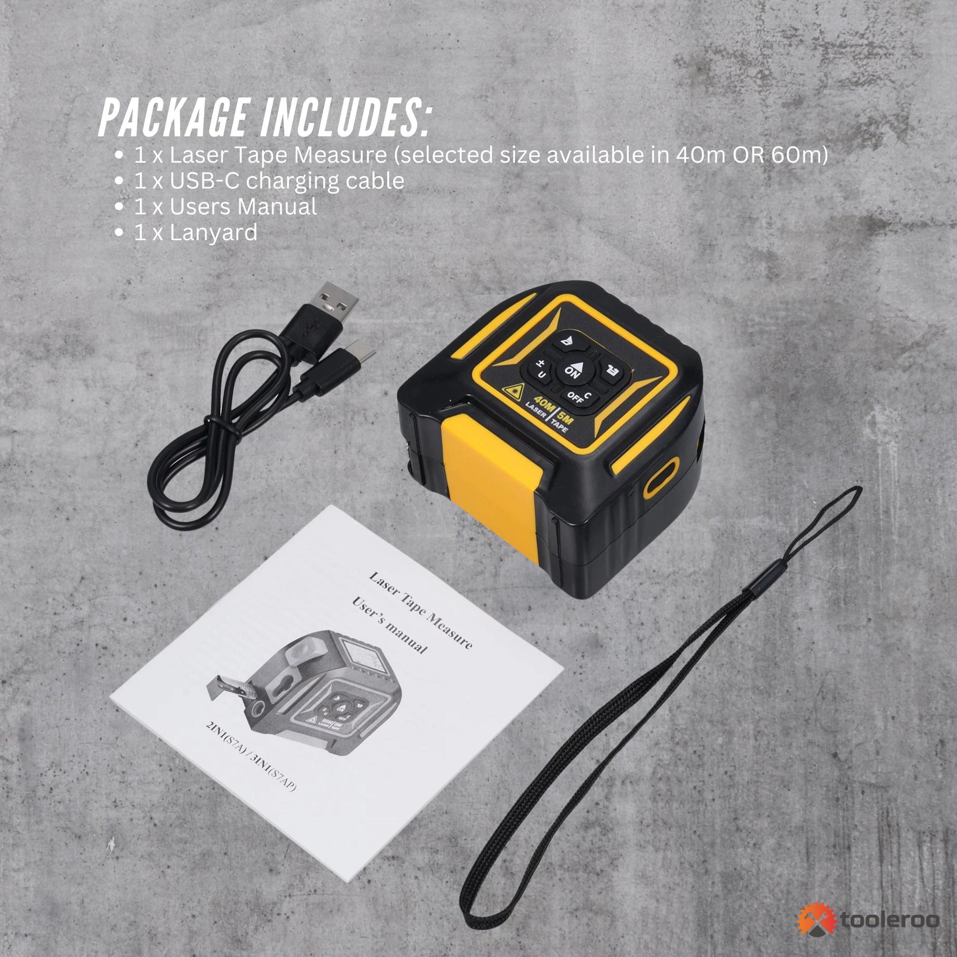 Tooleroo Digital Laser Tape Measure+ 5m Steel Tape – 3-in-1 Cross Marking