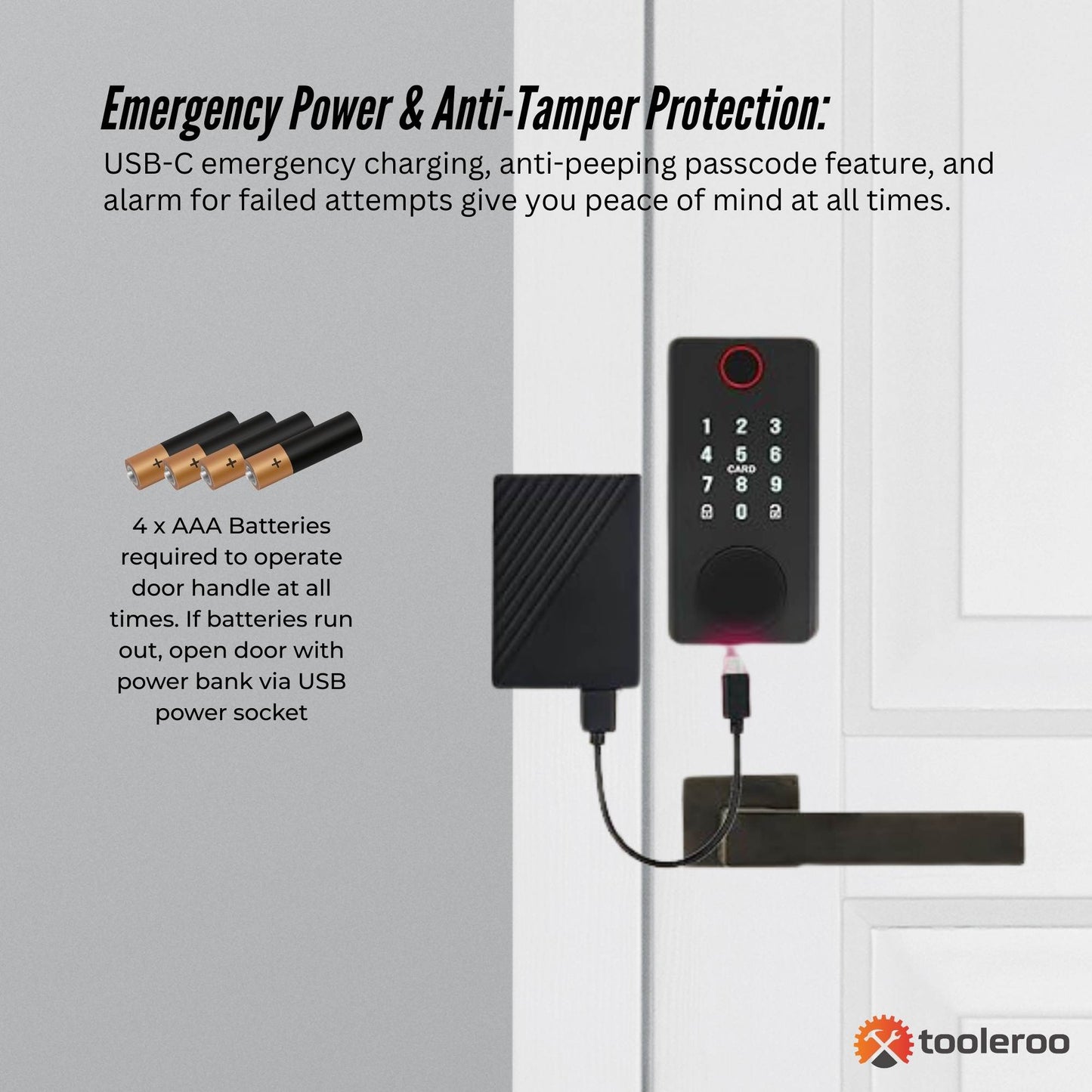 Tooleroo Digital Smart Door Lock Keypad - 5-in-1 Home Entry Security System