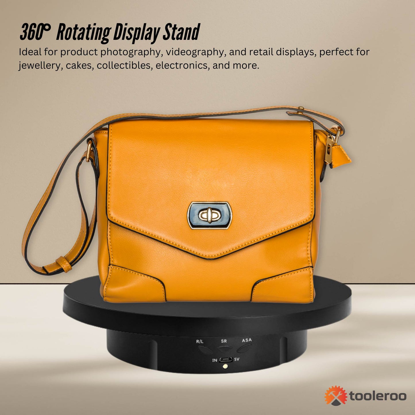 Tooleroo Electric 360 Rotating Product Display Stand for Merchandise Video Black