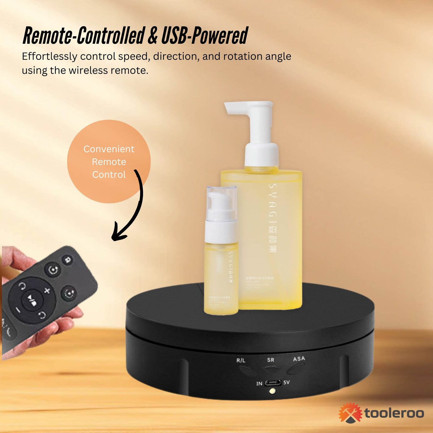 Tooleroo Electric 360 Rotating Product Display Stand for Merchandise Video Black