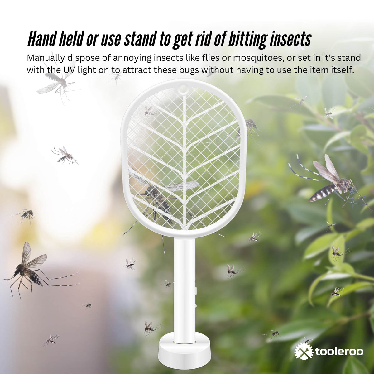 Tooleroo Electric Fly Swatter 2in1 Rechargeable Bug Mosquito Zapper Racket