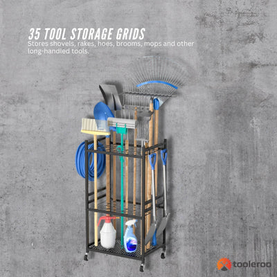 Tooleroo Garden Tool Organiser Rack - Rolling Storage Trolley for Yard Garage