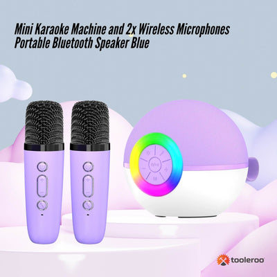 Tooleroo Mini Karaoke Machine 2 Wireless Mics Bluetooth Speaker Purple