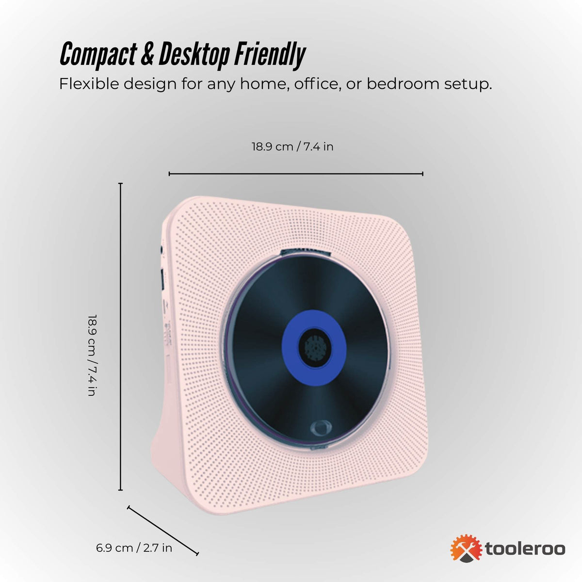 Tooleroo Portable CD Player Bluetooth FM Radio USB Rechargeable Pink