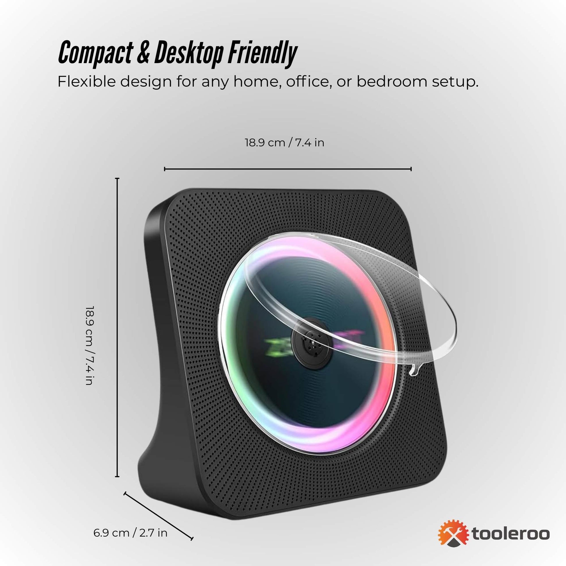 Tooleroo USB Rechargeable Desktop CD Player Speaker – Bluetooth Portable Black
