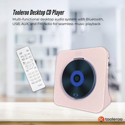 Tooleroo USB Rechargeable Desktop CD Player Speaker – Bluetooth Portable Pink