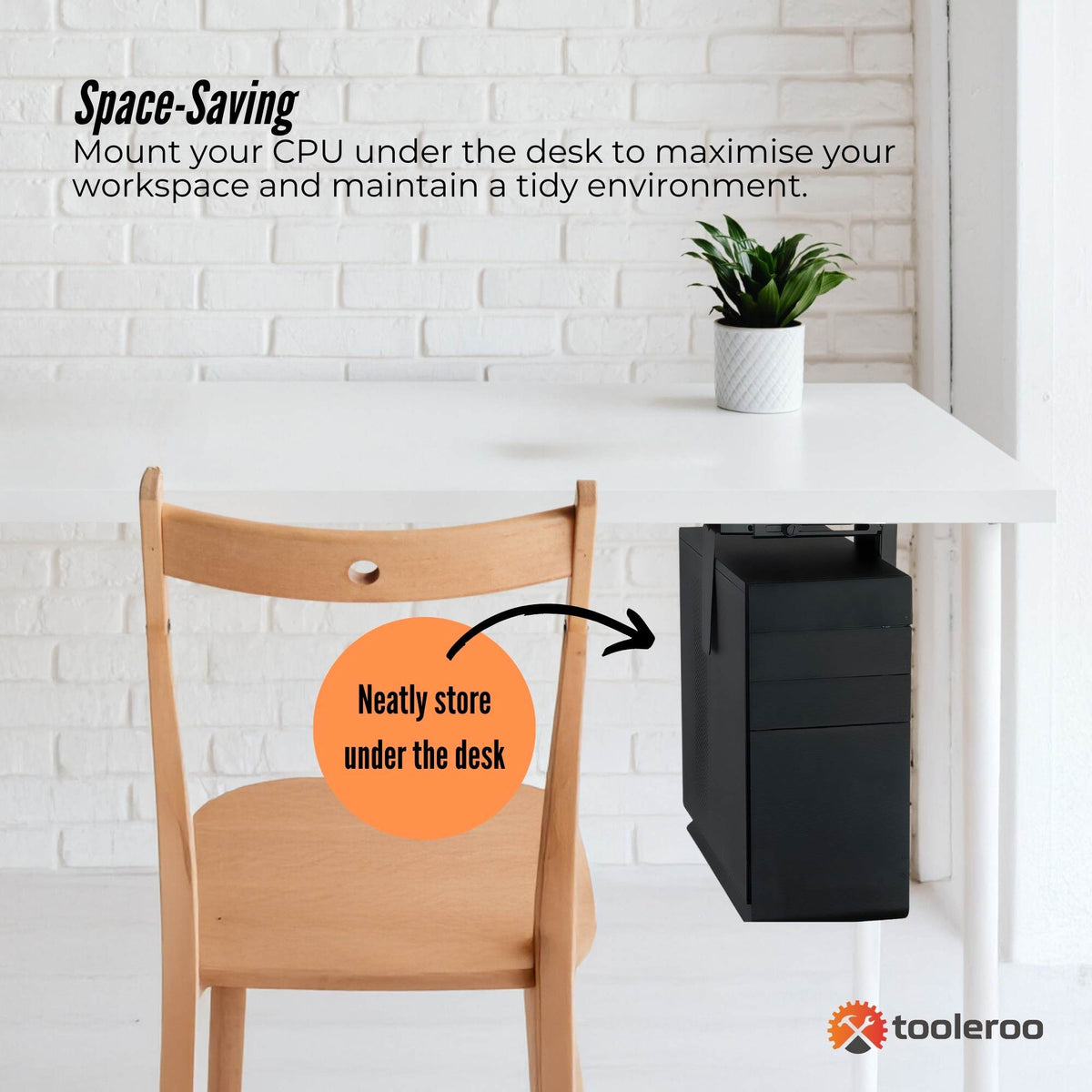 Tooleroo Under Desk PC Mount CPU Holder - Adjustable 360 Degree Swivel
