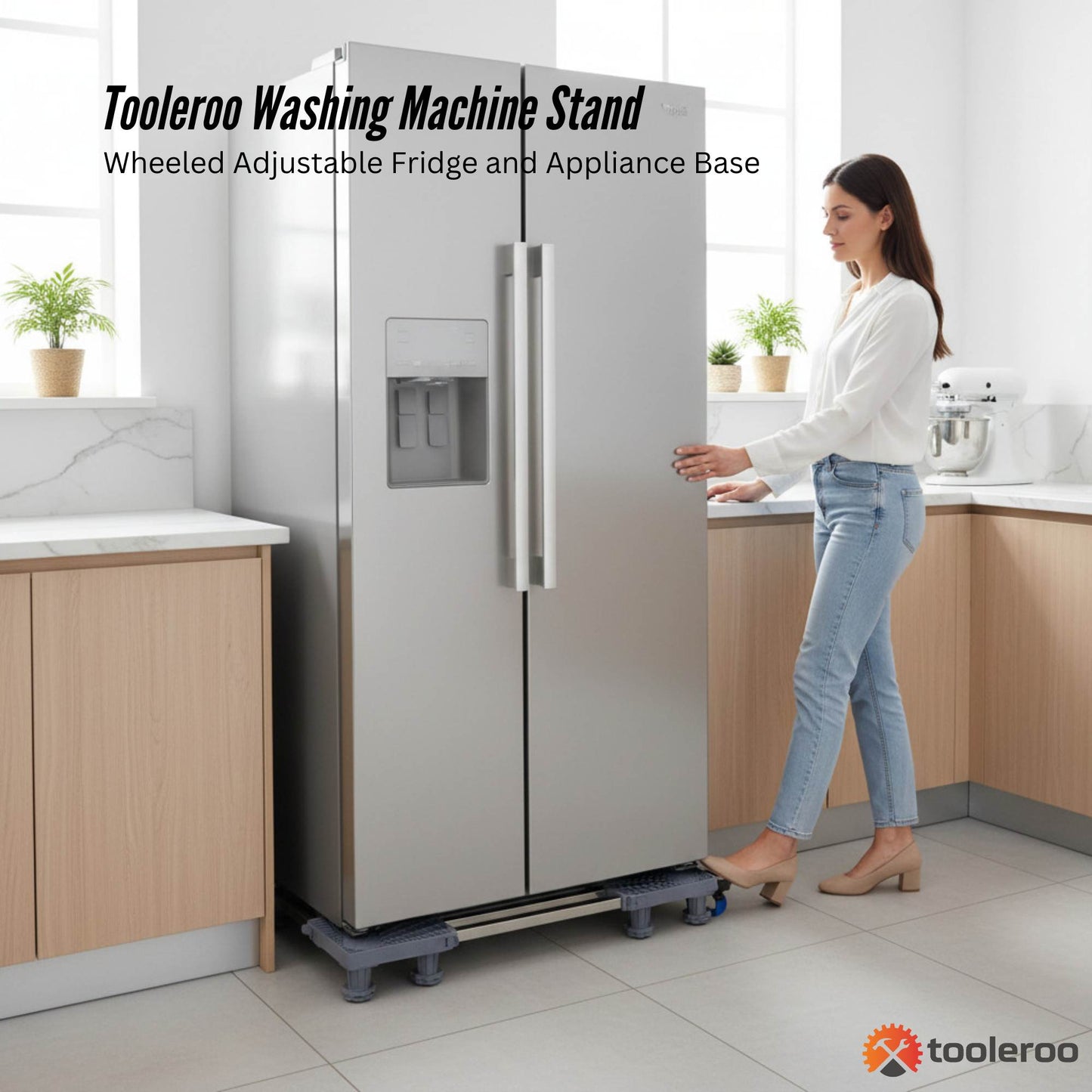 Tooleroo Washing Machine Stand - Wheeled Adjustable Fridge and Appliance Base