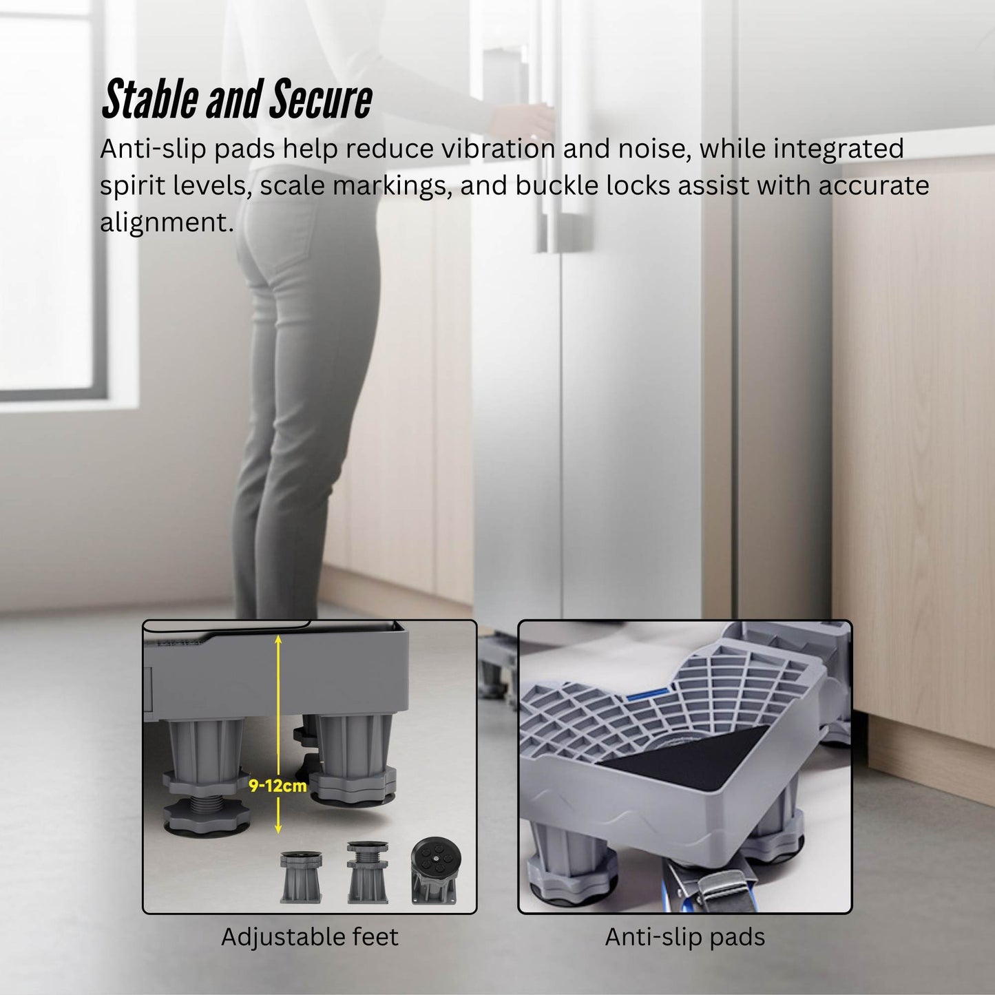 Tooleroo Washing Machine Stand - Wheeled Adjustable Fridge and Appliance Base