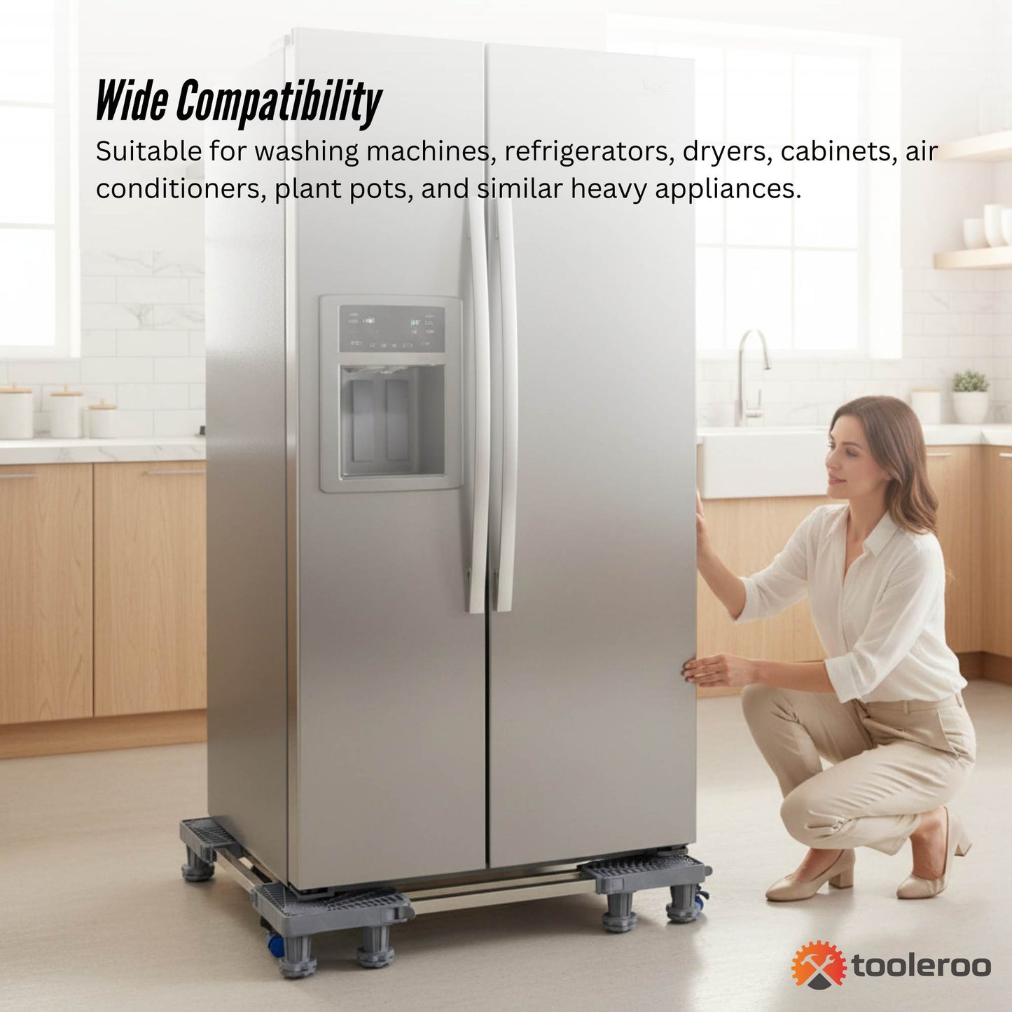 Tooleroo Washing Machine Stand - Wheeled Adjustable Fridge and Appliance Base