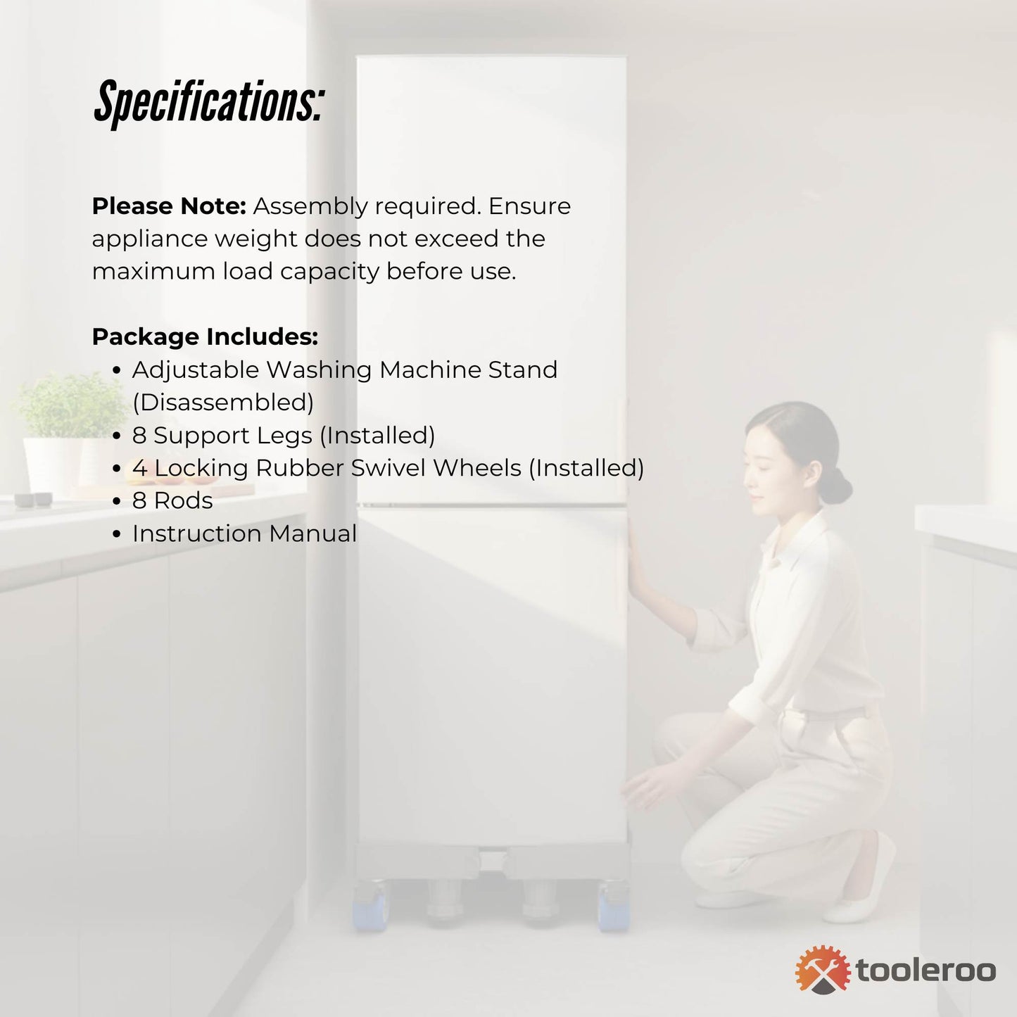Tooleroo Washing Machine Stand - Wheeled Adjustable Fridge and Appliance Base