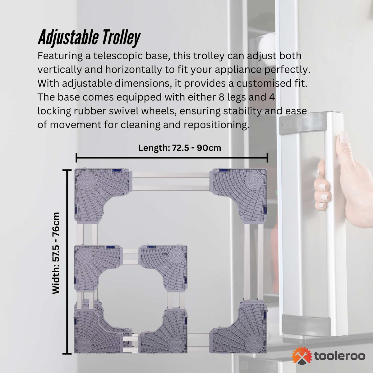 Tooleroo Washing Machine Stand - 300Kg Adjustable Wheeled Appliance Base