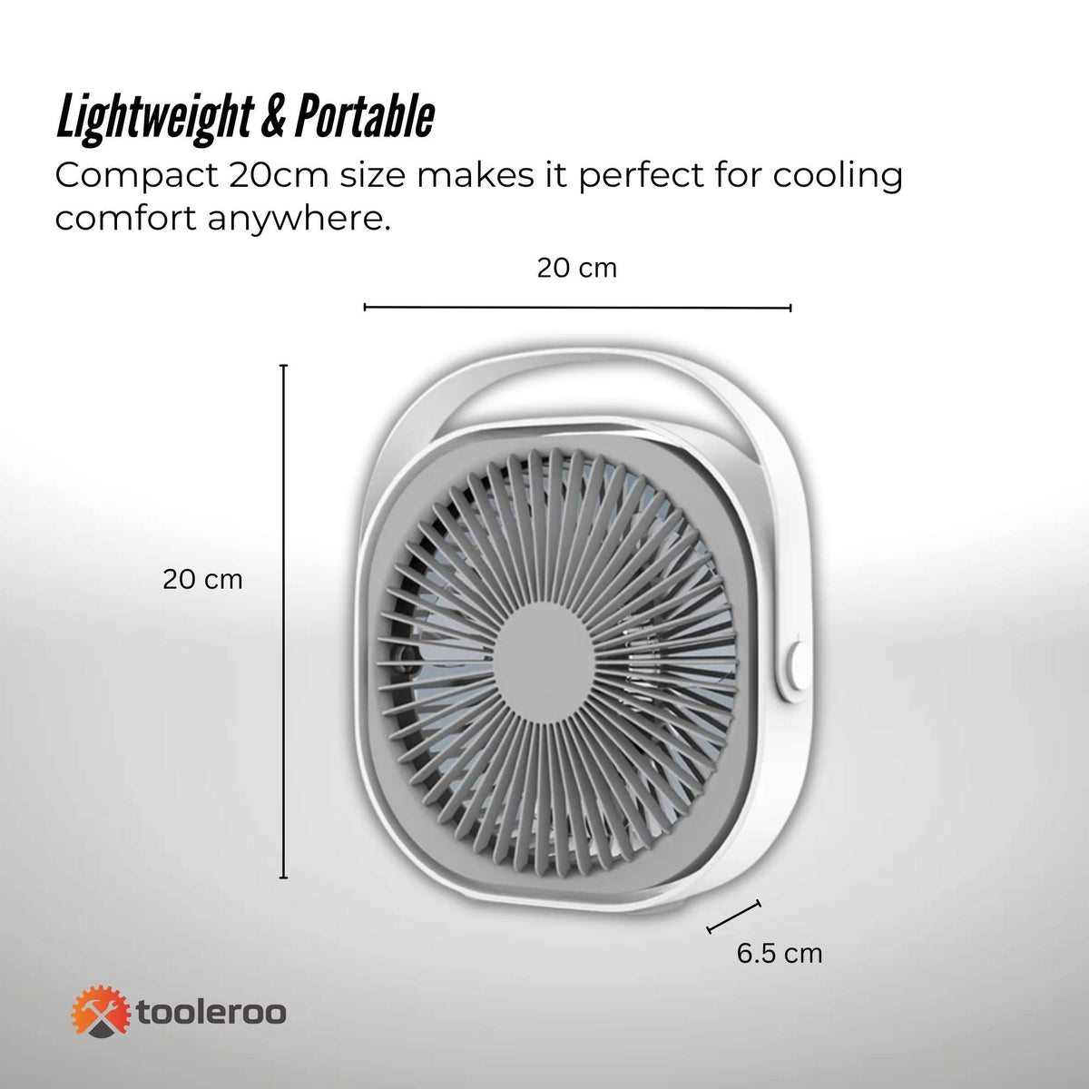 Tooleroo3-Speed USB 20cm Desktop Fan - Quiet Portable Lightweight Rechargeable Cooler