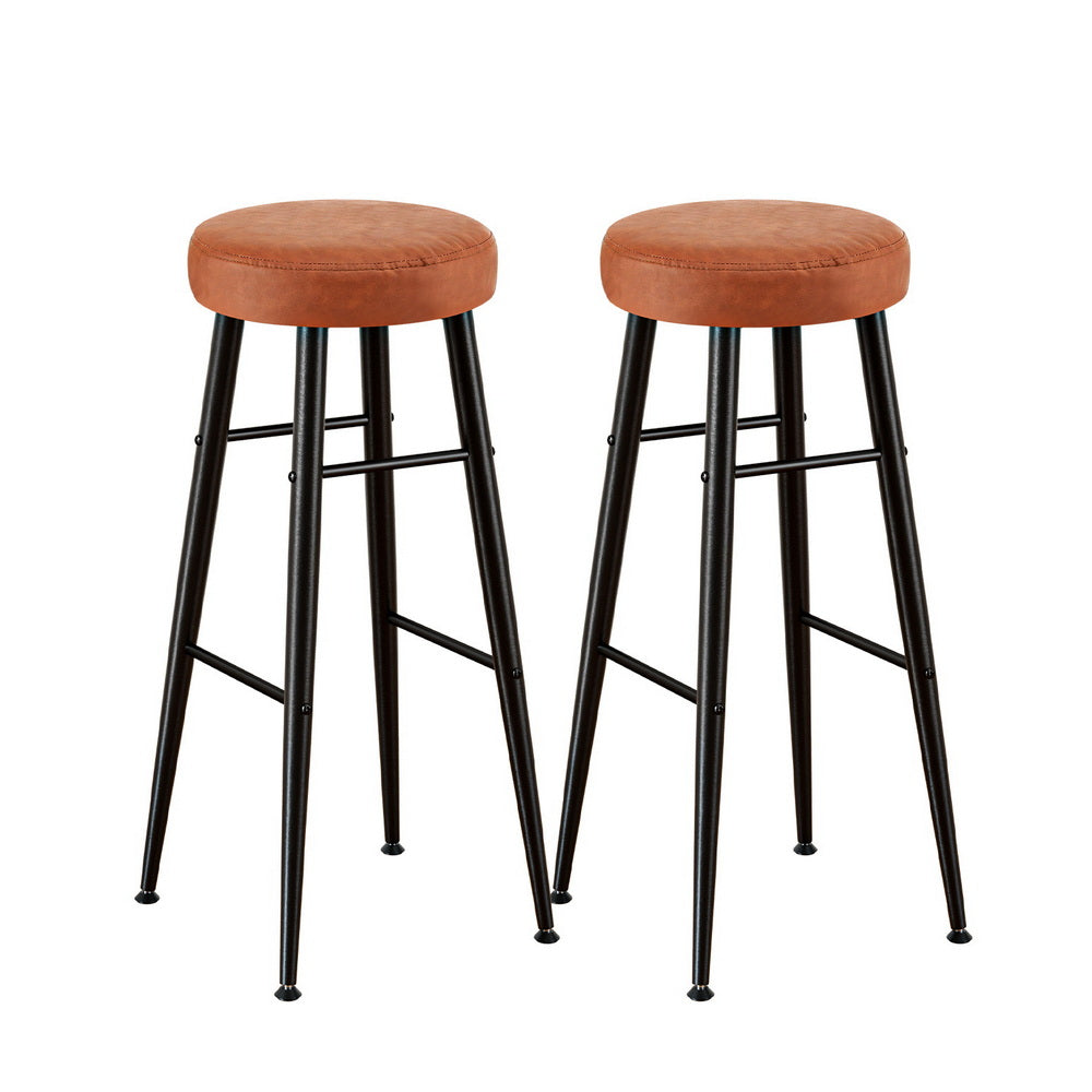 Artiss 2x Bar Stools Kitchen Dining Chairs Counter Round PU Leather Lane Brown