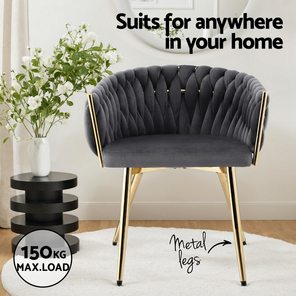 1 Set of 2 Artiss Dining Chairs Velvet Armchair Grey