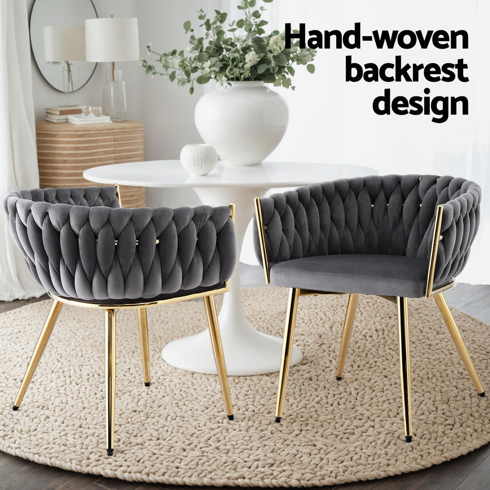 1 Set of 4 Artiss Dining Chairs Velvet Armchair Grey