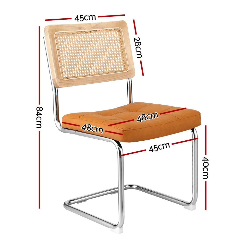 Artiss Dining Chairs Set of 4 PU Leather Rattan Cantilever Brown