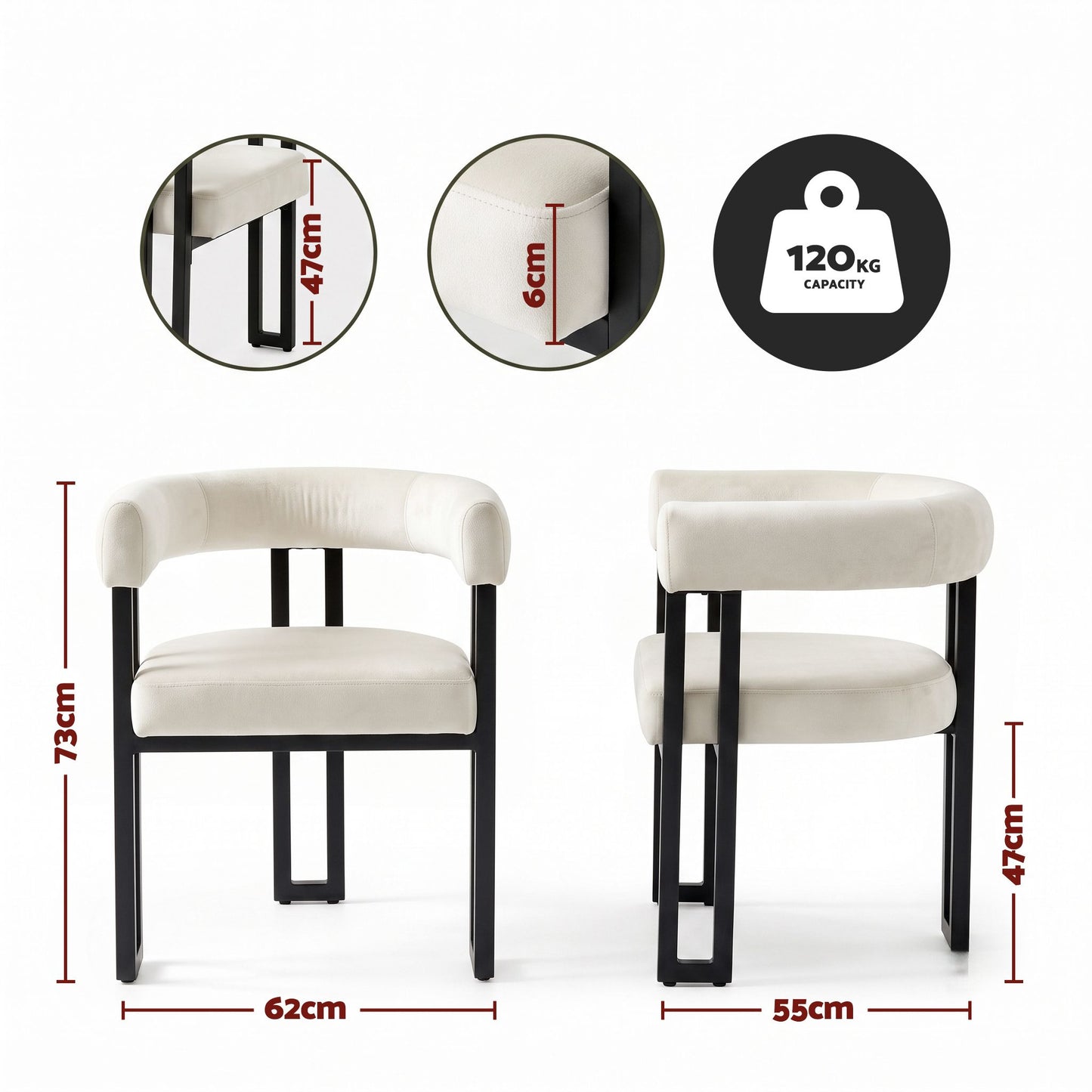 Artiss Dining Chairs Set of 2 Velvet Upholstered Barrel Chairs with Curved Armrests & Back Beige