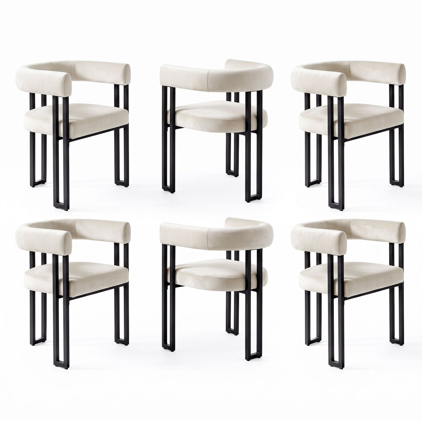 Artiss Dining Chairs Set of 6 Velvet Upholstered Barrel Chairs with Curved Armrests & Back Beige