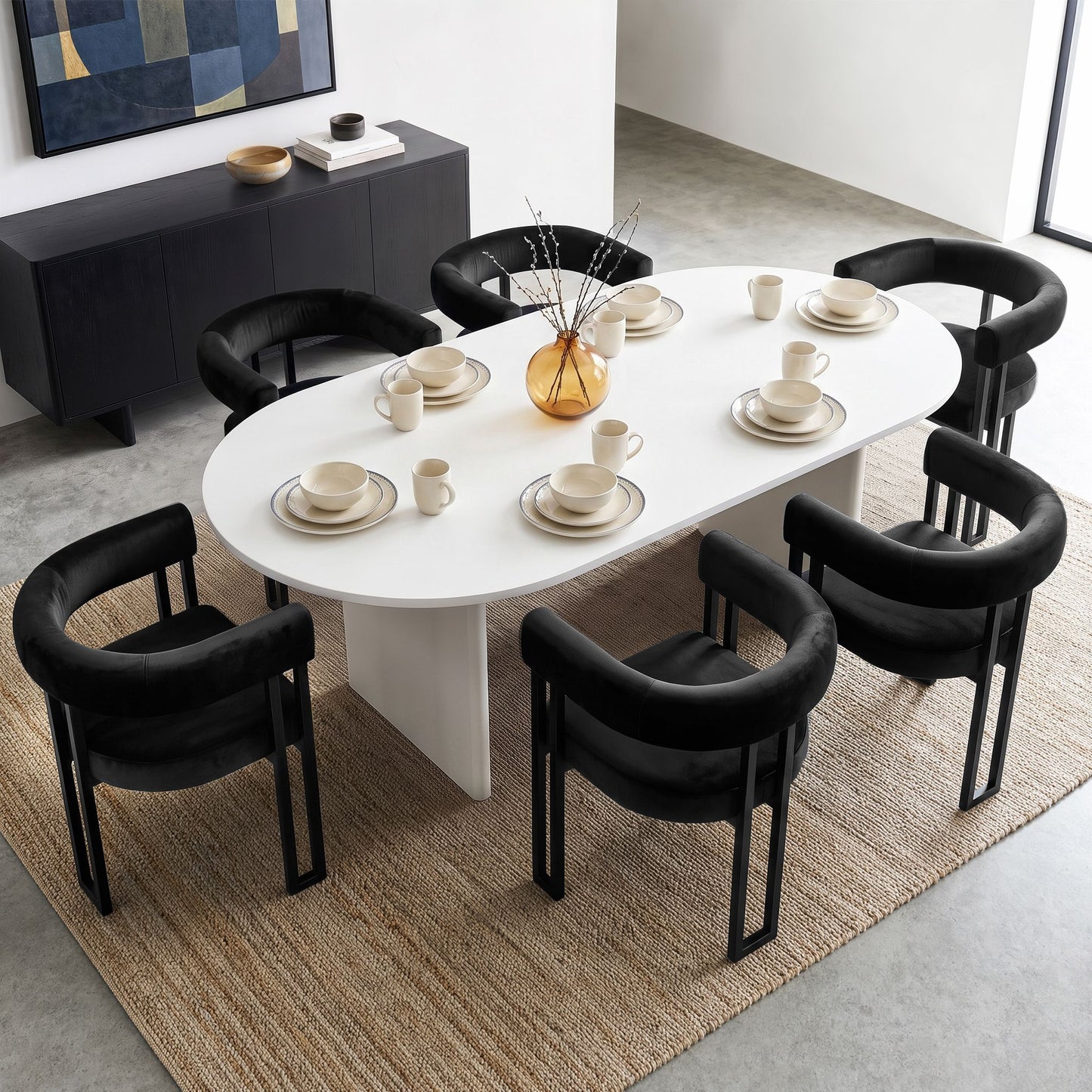 Artiss Dining Chairs Set of 6 Velvet Upholstered Barrel Chairs with Curved Armrests & Back Black