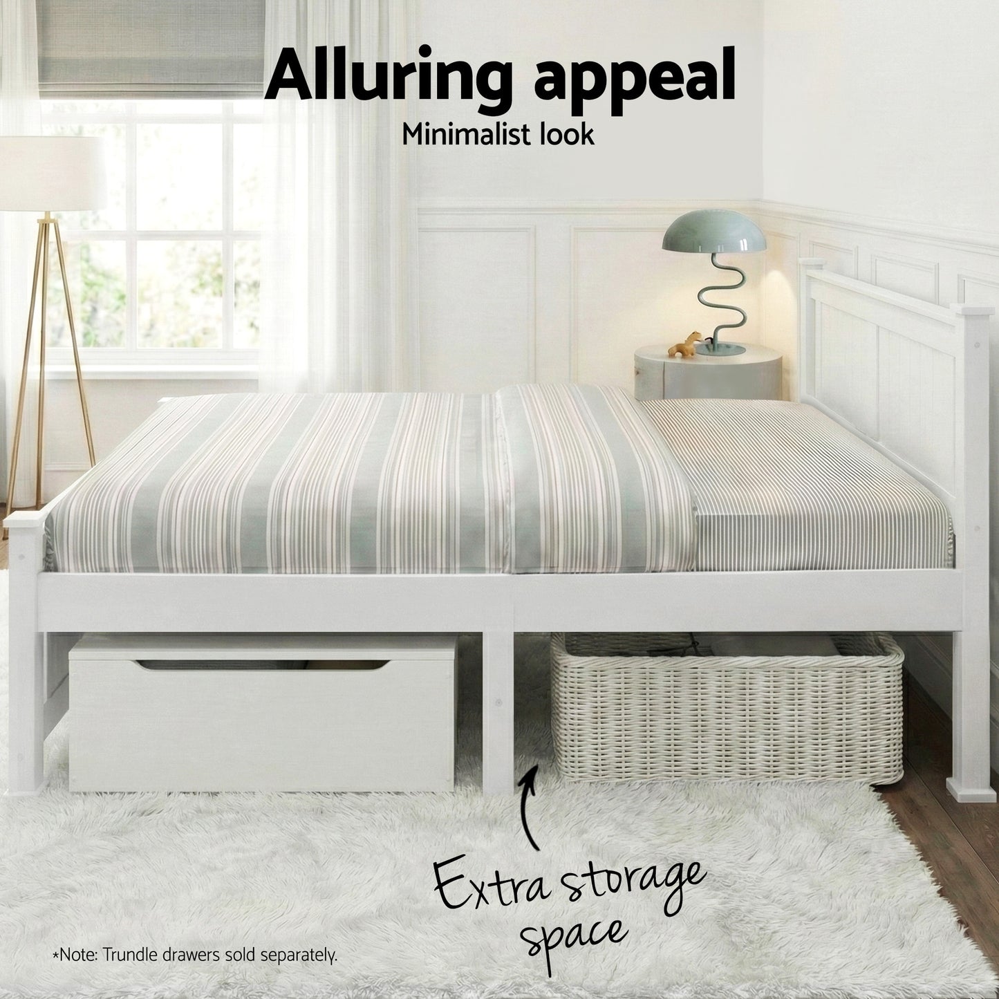 Artiss Bed Frame Double Size Wooden White RIO