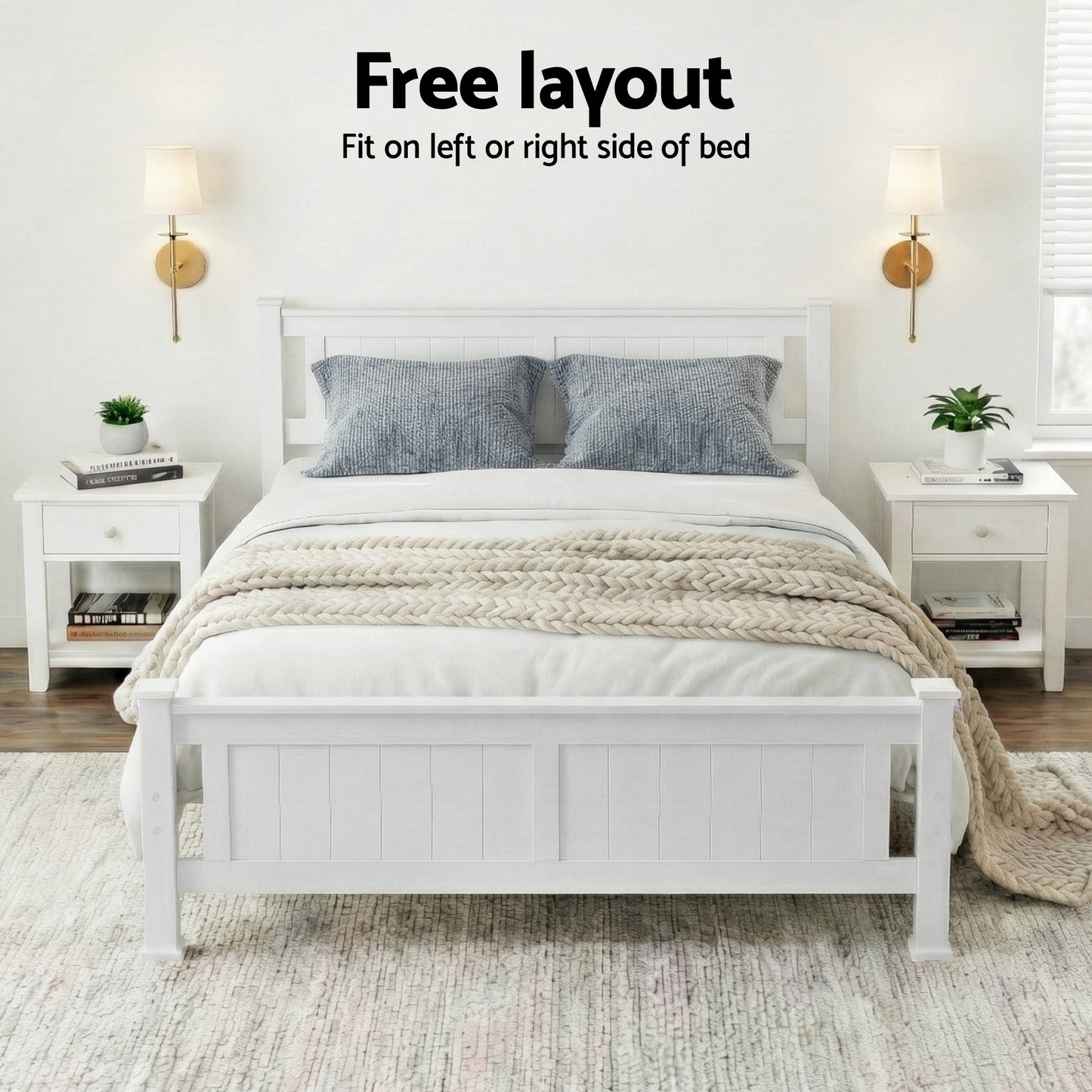 Artiss Bed Frame Double Size Wooden White RIO