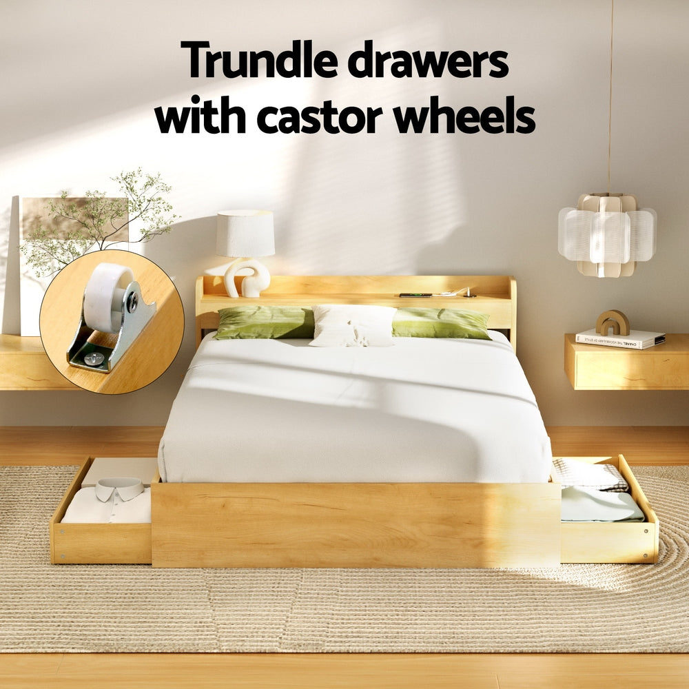 Artiss Bed Frame Double Size with Charging Ports and 2 Drawers AURA