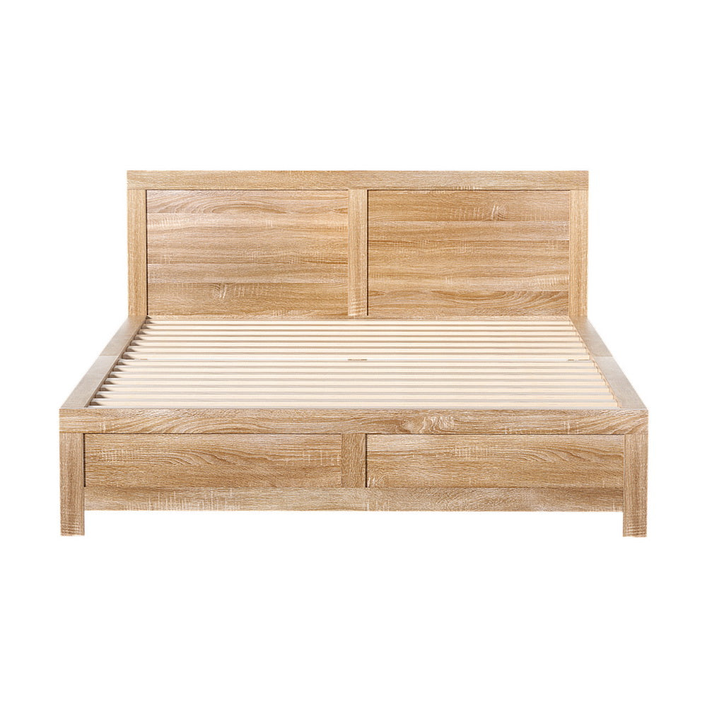 Artiss Bed Frame Double Size Wooden Acacia Wood OATMEAL