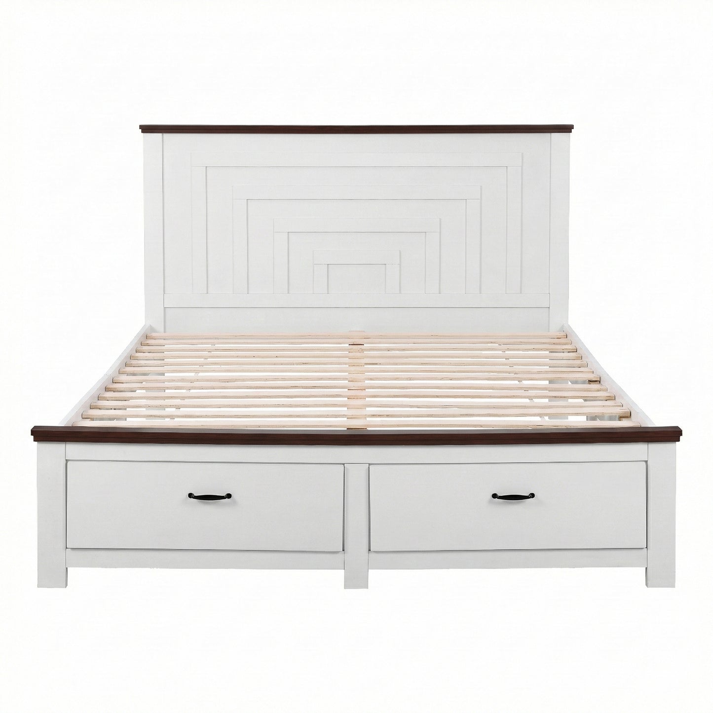 Artiss Double Wooden Bed Frame with 2 Drawer Platform Bed with 108cm Solid High Headboard White Bed Base for Bedroom Easy Assembly