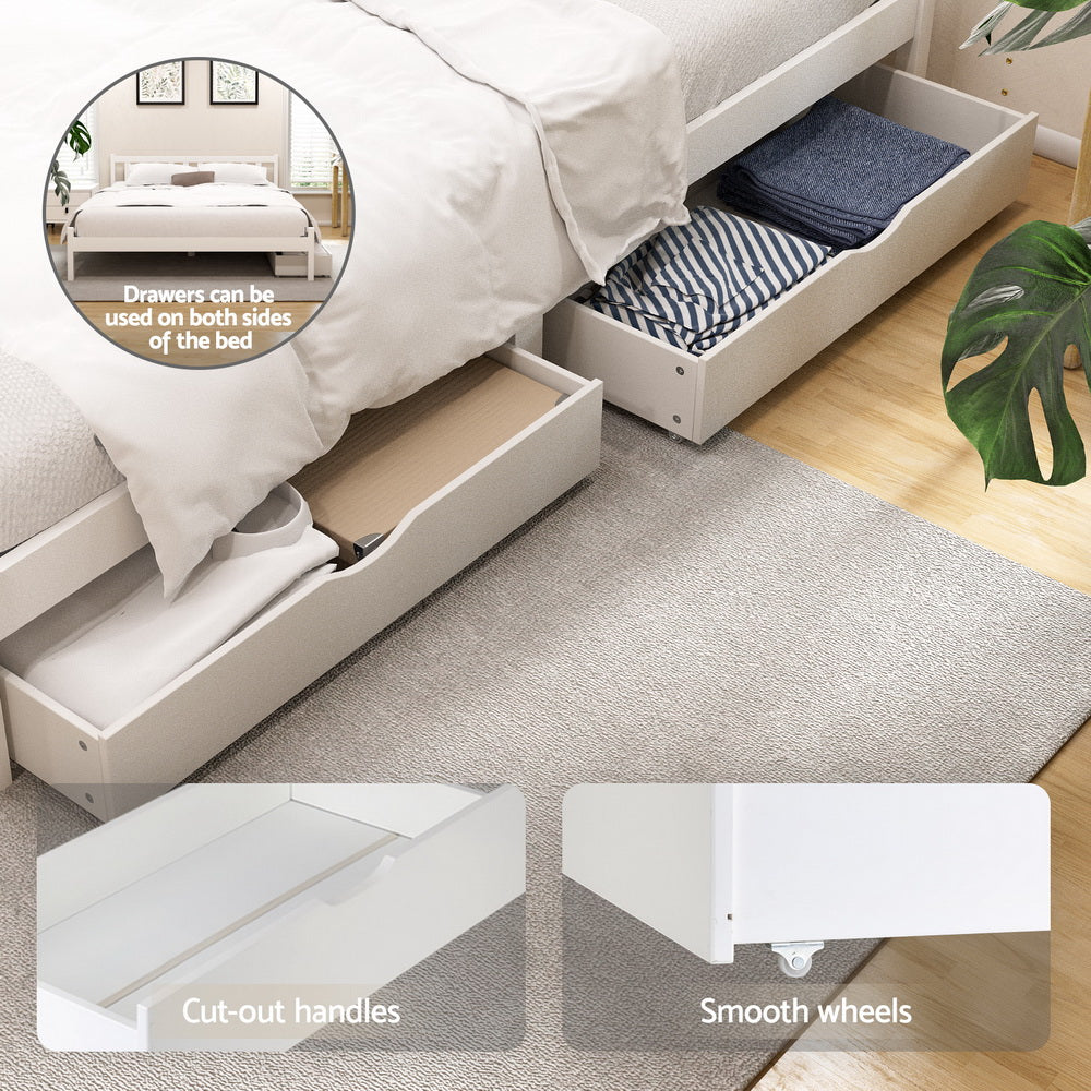 Artiss Bed Frame Queen Size Wooden Platform with 2 Storage Drawers White