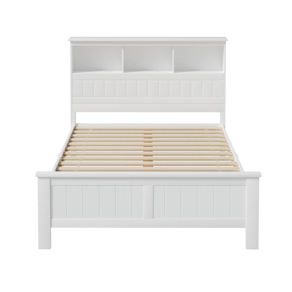 Artiss Bed Frame Double Size Wooden with 3 Shelves Bed Head White