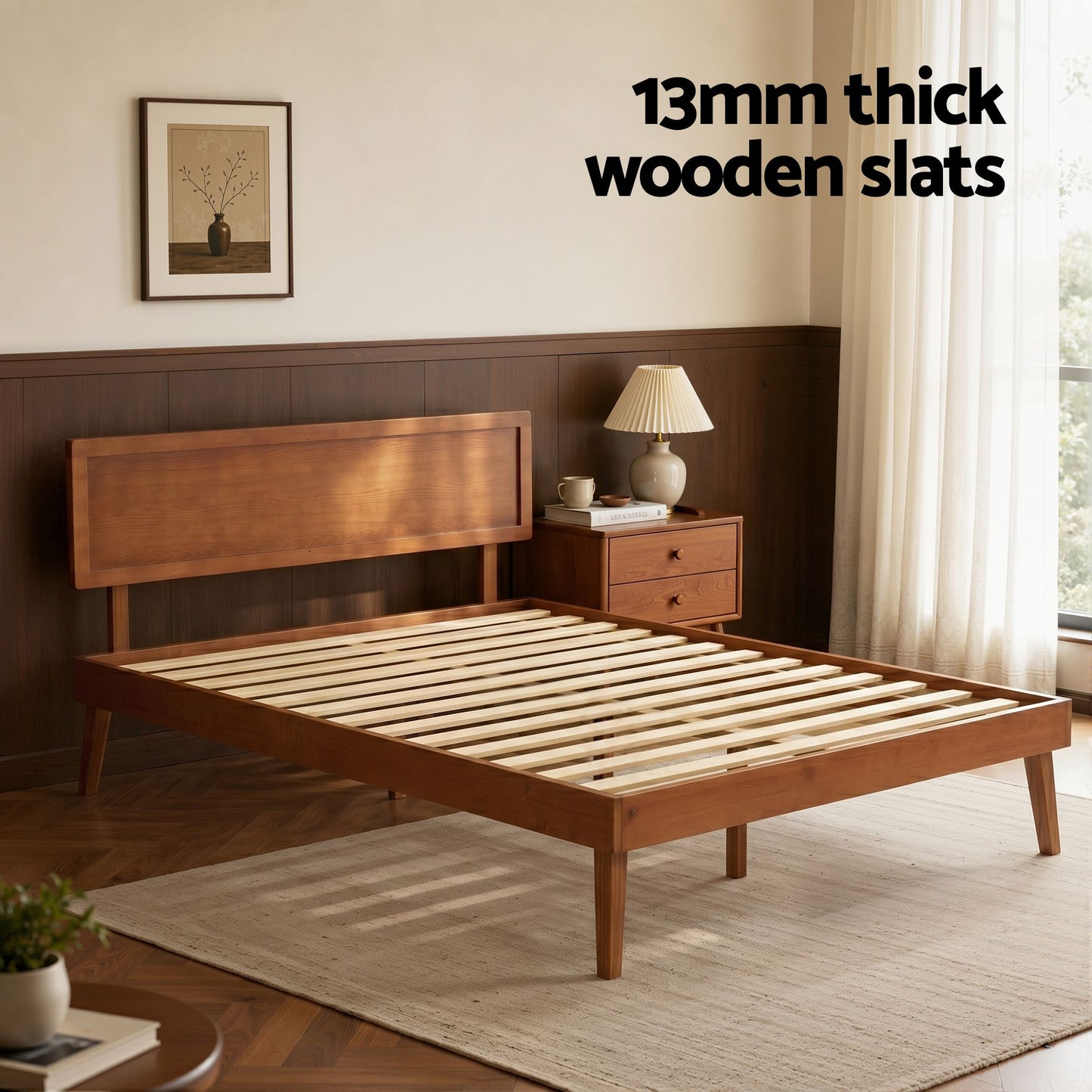Artiss Bed Frame Queen Size Wooden Bed Base Walnut SPLAY