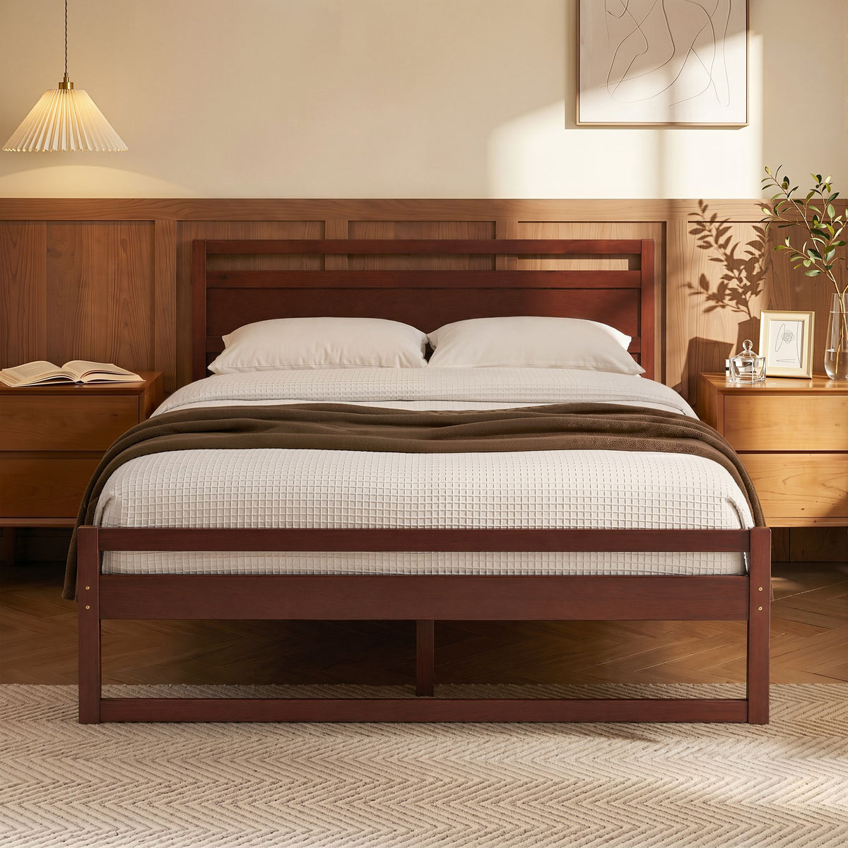 Artiss Bed Frame Double Size Wooden Walnut WITTON