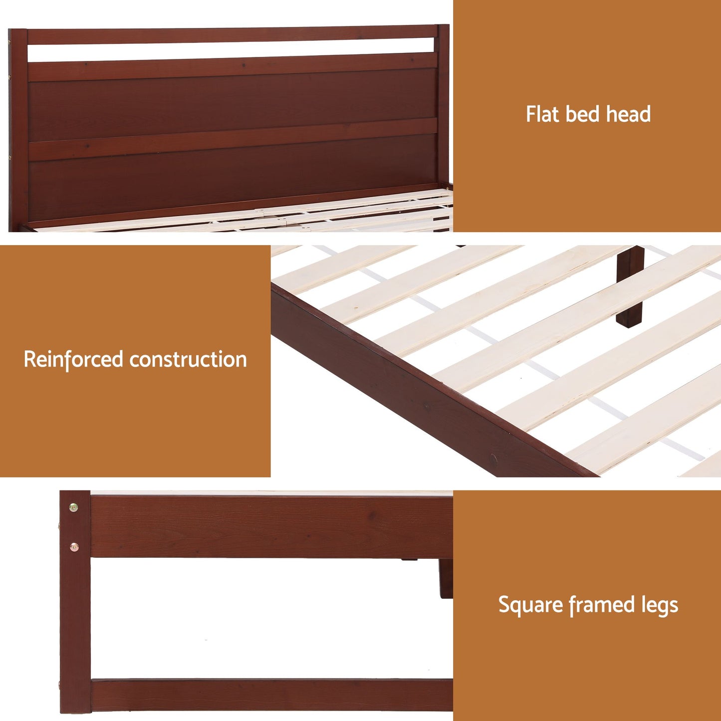 Artiss Bed Frame King Single Size Wooden Walnut WITTON