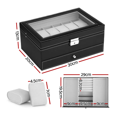 Embellir 12 Grids Watch Box Organizer Case Jewelry Display Storage Showcase