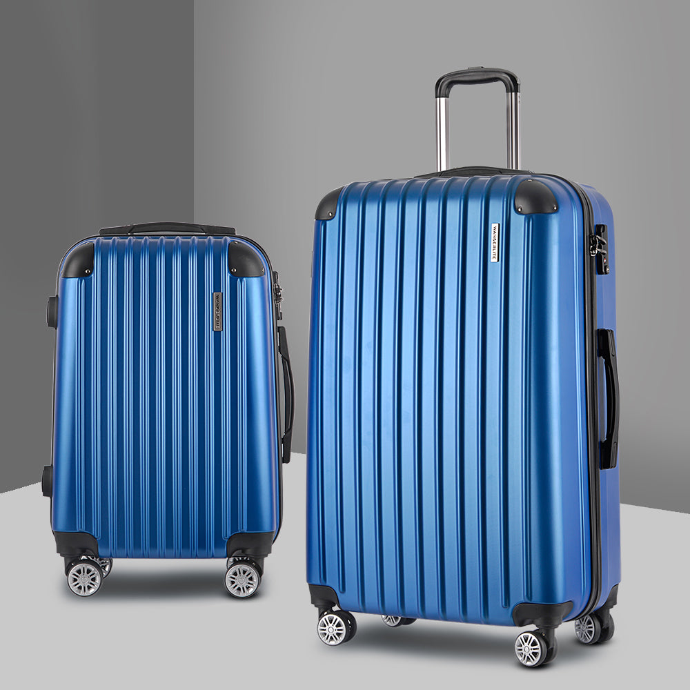 Wanderlite 2 Set Luggage 20-28 Inch with Zipper Lock Carry On Hard Shell Travel Suitcase Luggage Case Blue